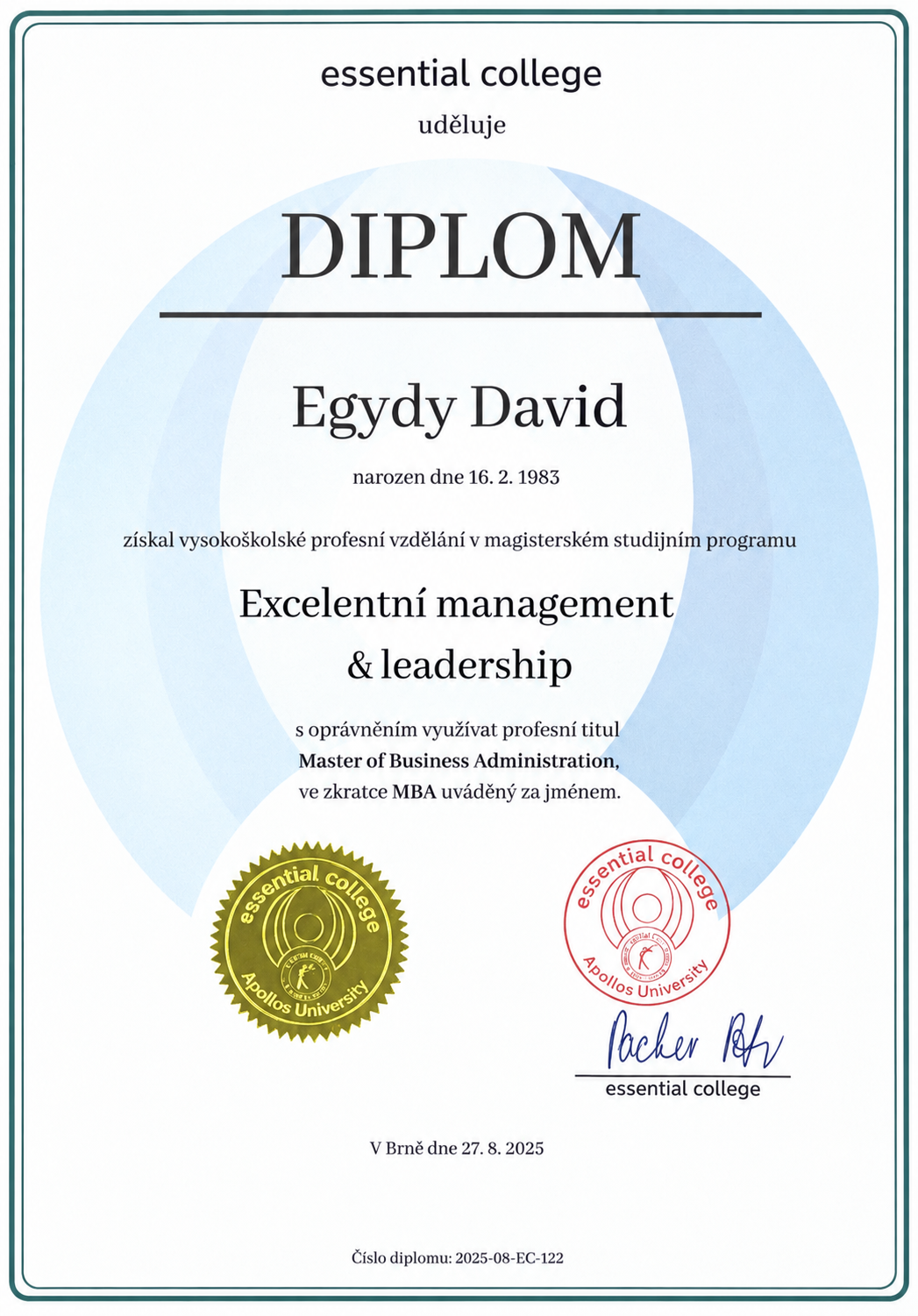 Grafická rekonstrukce MBA diplomu